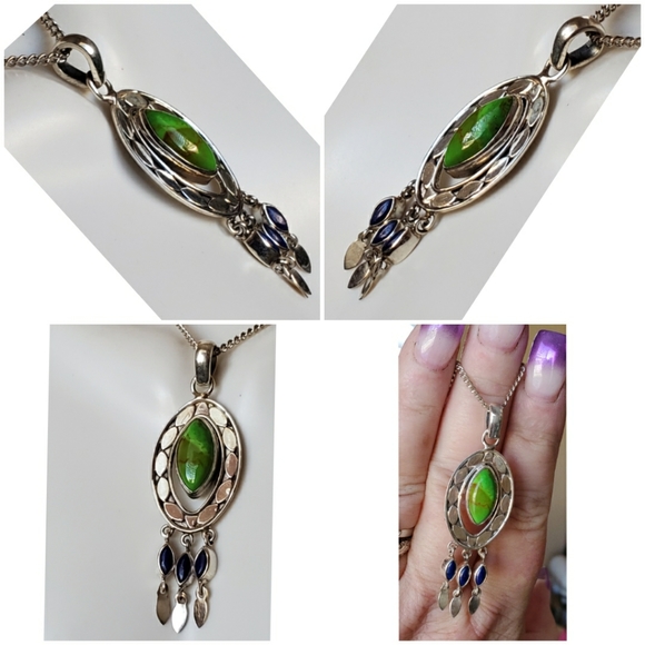 Genuine Green Copper Turquoise & Lapis Pendant - Picture 2 of 4